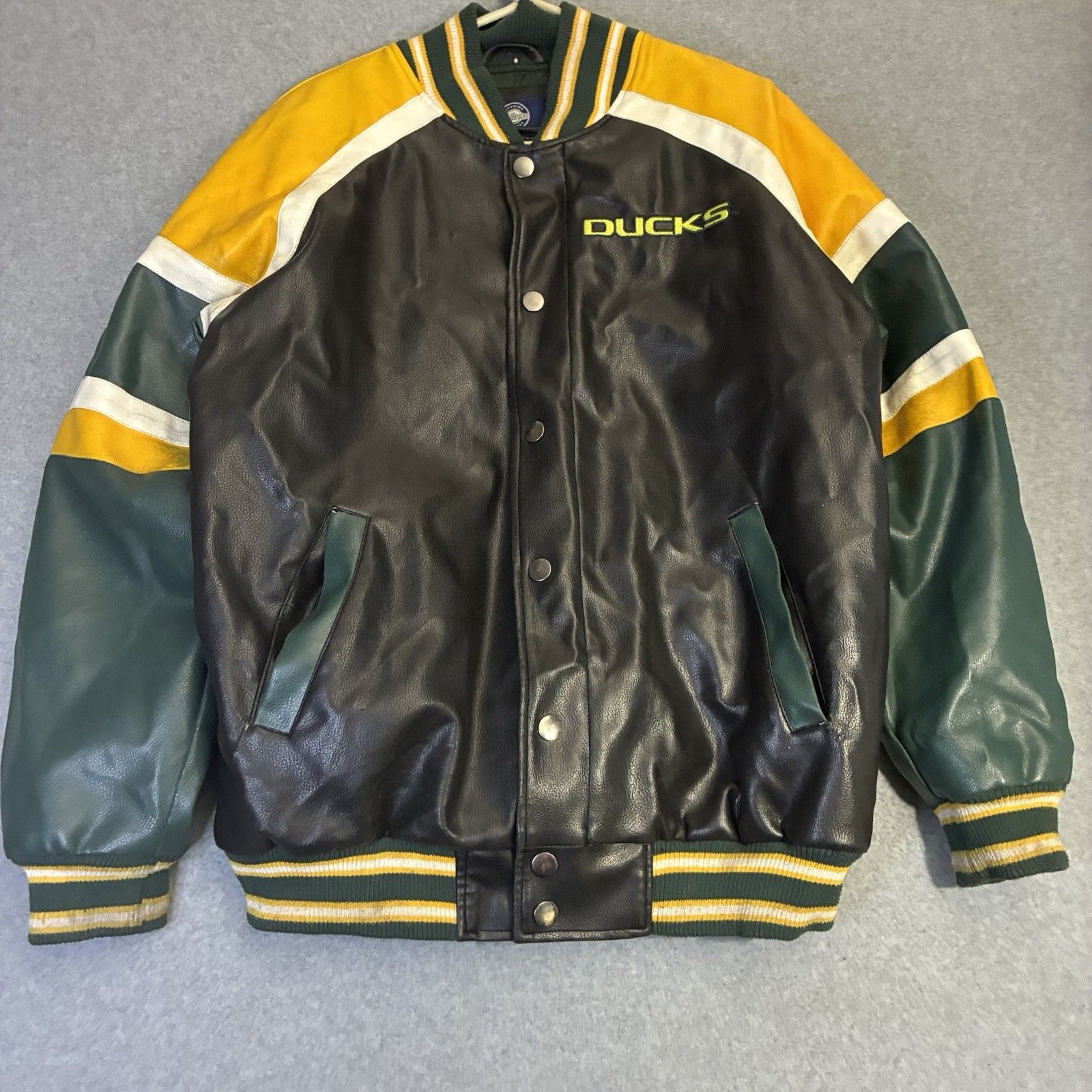 Oregon Ducks Varsity Jacket Large Faux Leather Ncaa College Carl Banks L